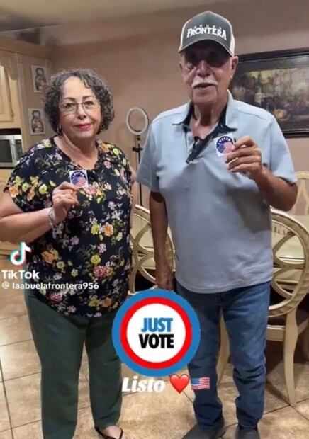 En esta captura de pantalla aparece la abuela de "Payo", vocalista del Grupo Frontera, ella también es conocida como La Abuela Frontera. Se trata de un video filmado después de votar, aparece bailando y supuestamente celebrando el triunfo de Trump.