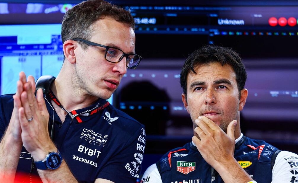 Hugh Bird y Checo Pérez en el Gran Premio de Miami - Foto: AFP