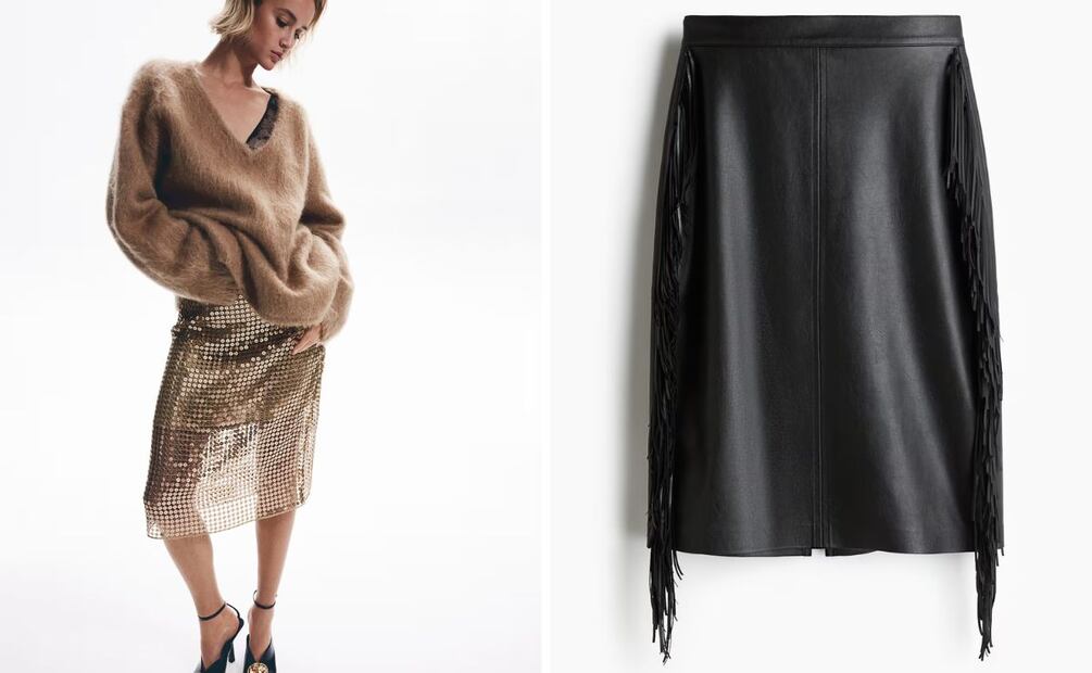 3 faldas que pueden hacerte ver elegante en Año Nuevo: lentejuelas, piel y satinada. Foto: H&M