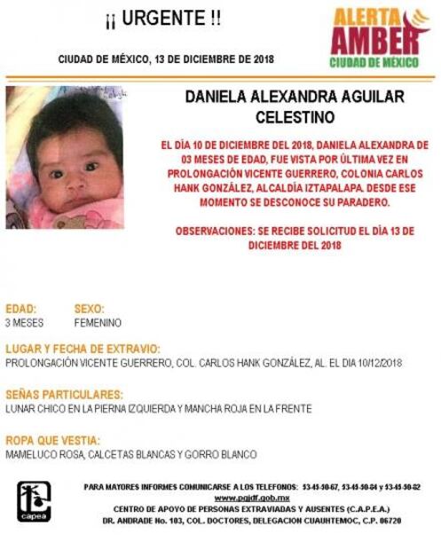 Activan Alerta Amber para localizar a Daniela Alexandra Aguilar Celestino en Iztapalapa