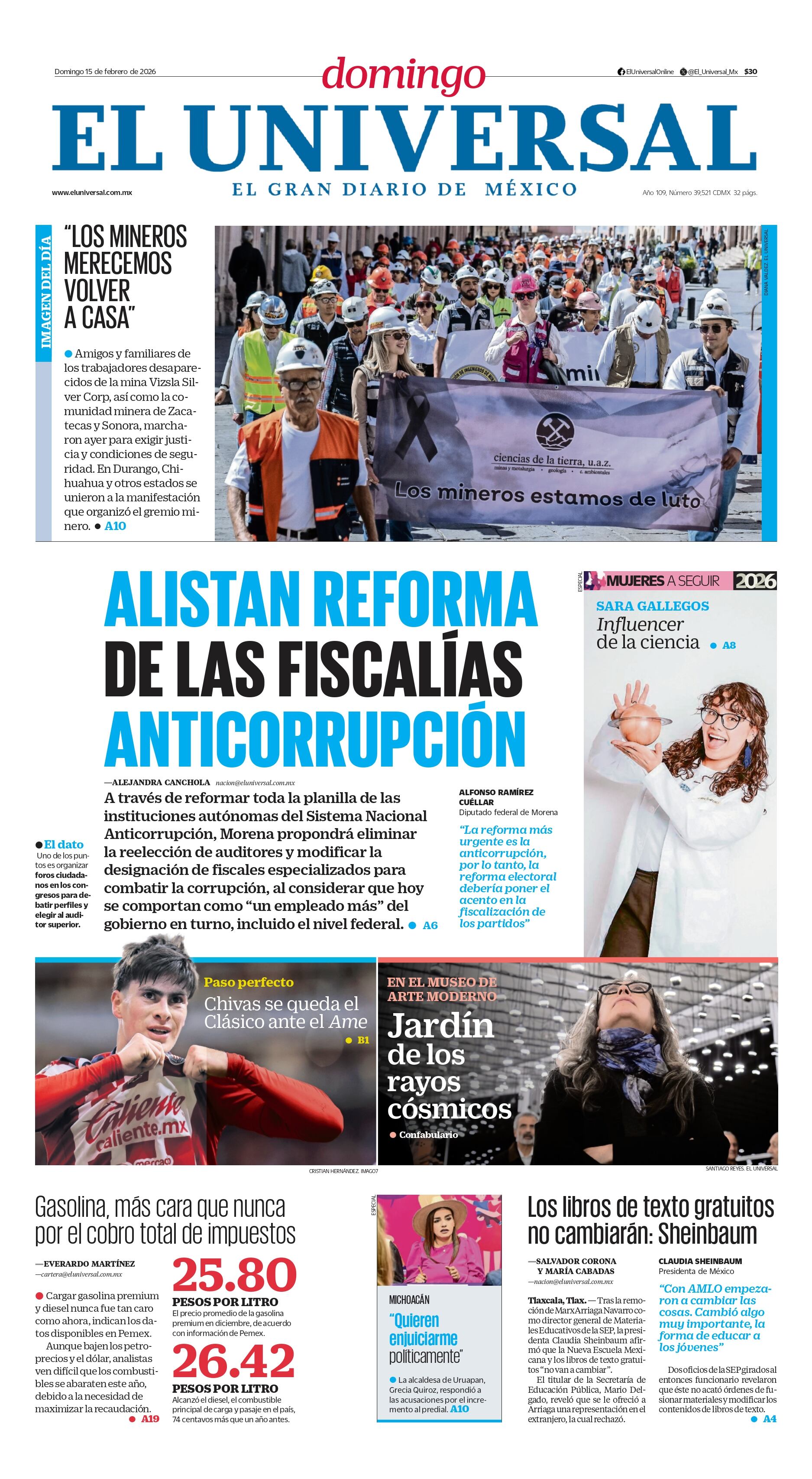 Portada impresa del 15 de febrero de 2026