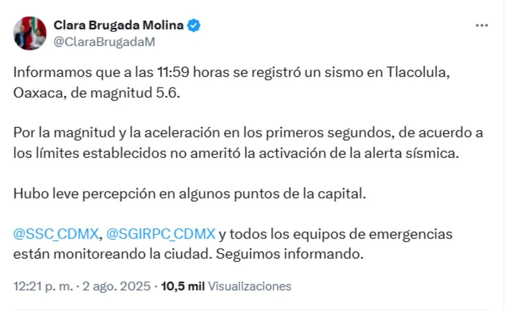 La jefa de Gobierno, Clara Brugada informó en sus redes sociales que los equipos de emergencia están monitoreando la ciudad. Foto: Especial