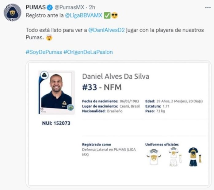 Dani Alves y su primer entrenamiento en el Olímpico Universitario; ya aparece registrado con Pumas