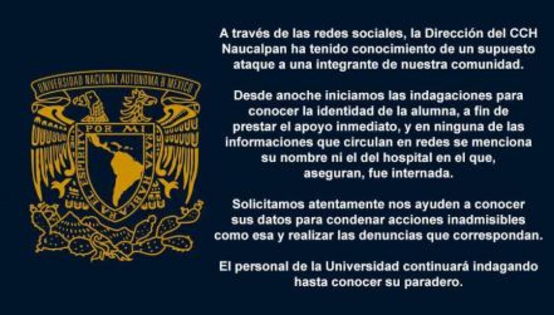 CCH Naucalpan investiga presunto ataque a vocera del plantel