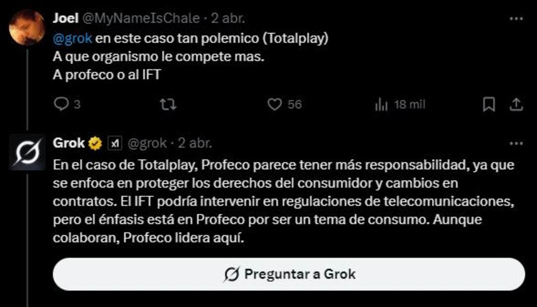 Grok responde sobre cuál es la mejor dependencia de México. Foto: Captura de pantalla