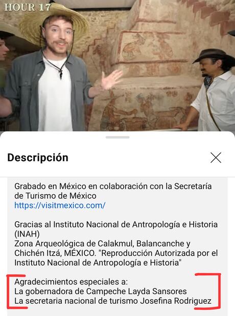 En la descripción, agradece al gobierno de Campeche. Foto: YouTube