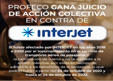 Profeco llama a adherirse a beneficios de sentencia contra Interjet por incumplimiento de servicio