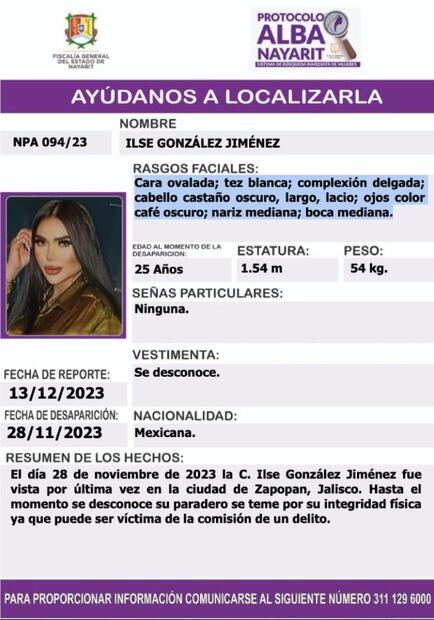 Ilse González, influencer desaparecida en Jalisco