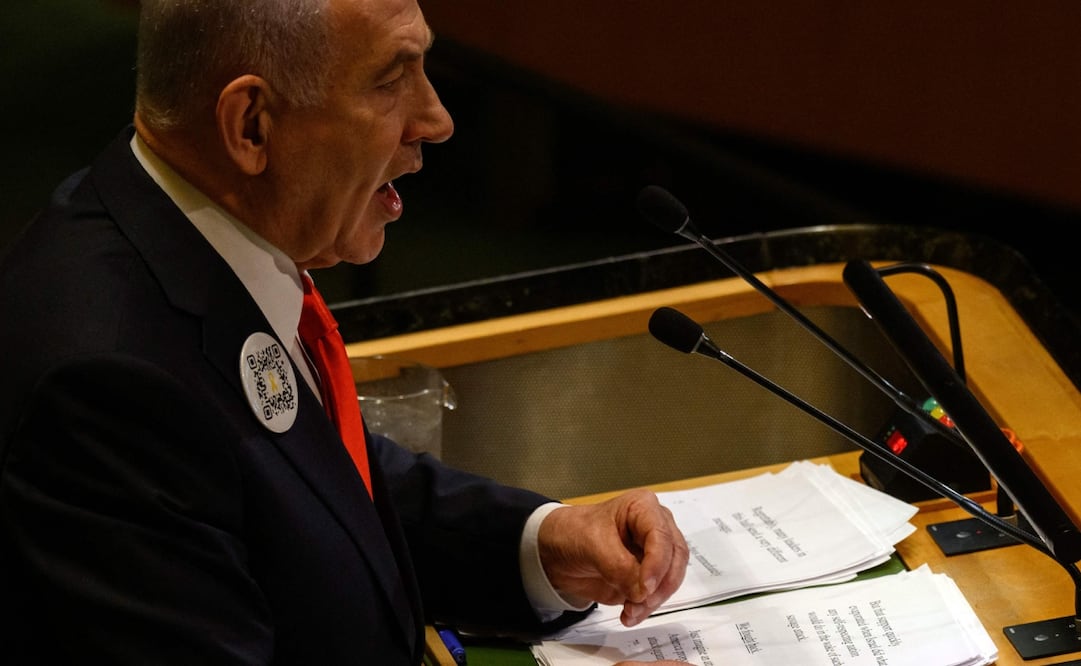 Primer ministro de Israel, Benjamín Netanyahu, durante la Asamblea General de la ONU. Foto: AFP