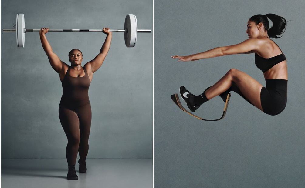 Las atletas Romane Dicko y Beatriz Hatz en la primera campaña de NikeSkims. Foto: Especial