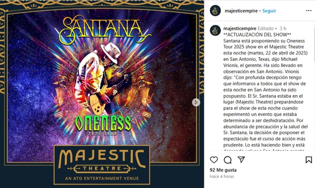 Con este mensaje se anunció la cancelación del concierto del músico. Foto: Instagram.