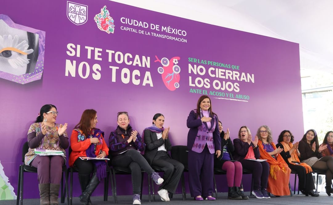 Clara Brugada anuncia campaña “Si te tocan, nos toca”.
Foto: Especial.