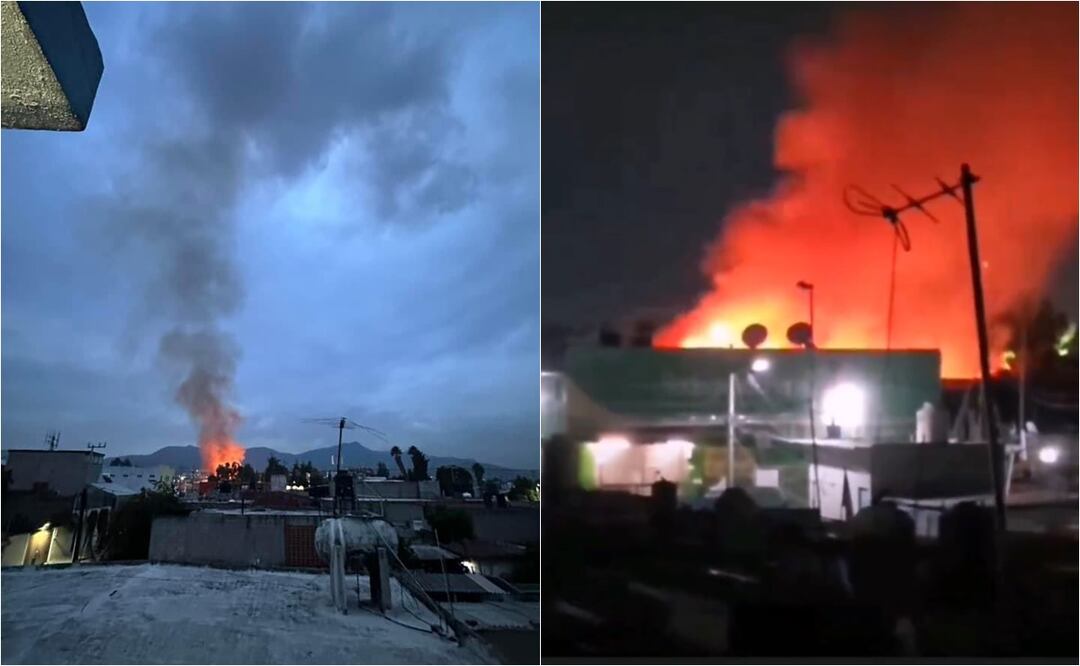 Incendio consume maderería en Tultitlán, Estado de México. Foto: Especial
