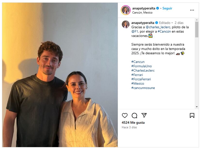 Publicación en Instagram de la alcaldesa Ana Patricia Peralta