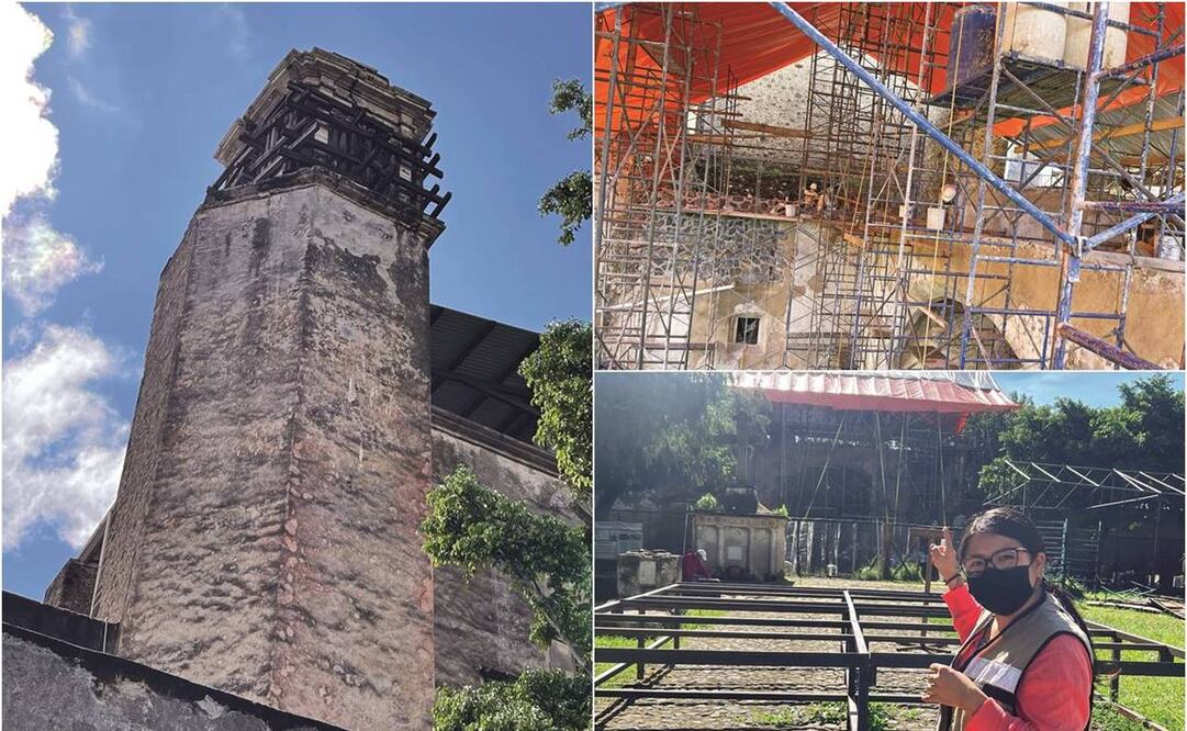 En Tepoztlán, los sismos de hace cinco años dañaron la estructura del exconvento de La Natividad, donde los trabajos, aunque pararon por un tiempo, ya registran un avance de 68%. Fotos: Justino Miranda/EL UNIVERSAL