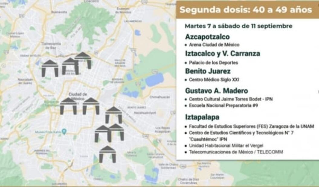 Mañana aplicarán segunda dosis contra Covid para 40-49 años en 6 alcaldías de CDMX