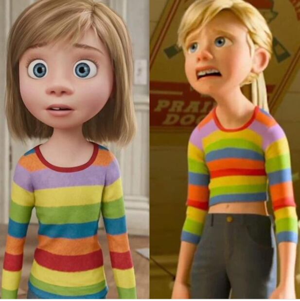 La blusa a rayas que usa en Intensamente, ya no le queda a Riley en Intensamente 2. Foto: Disney Pixar