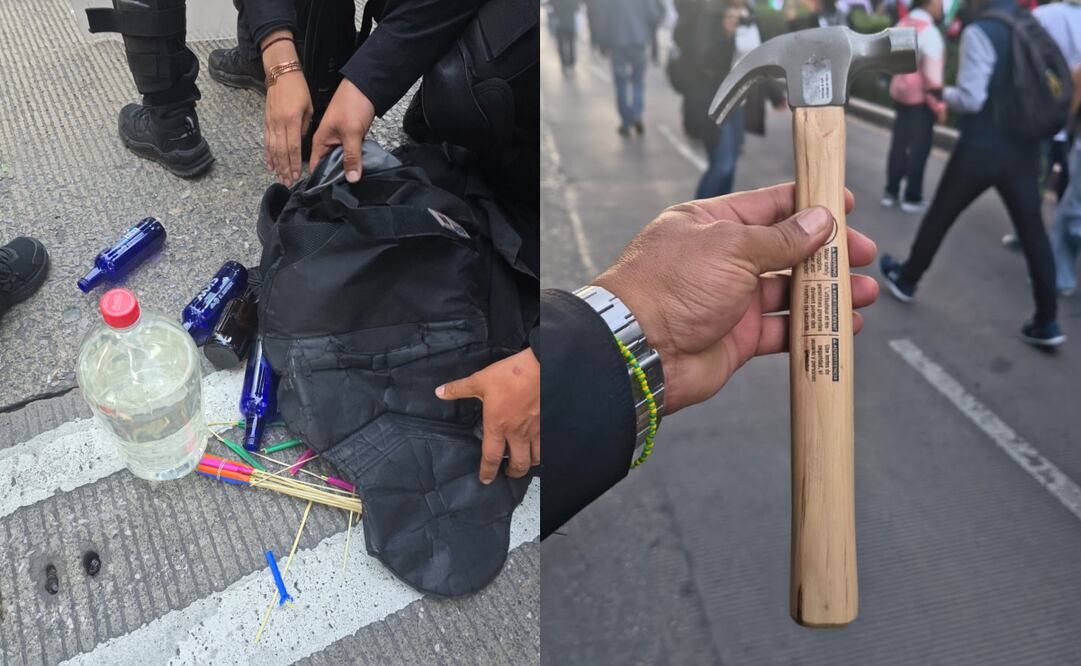 SSC realiza control preventivo en la marcha Pro Palestina a un grupo de participantes con objetos aptos para agredir.
Foto: Especial.