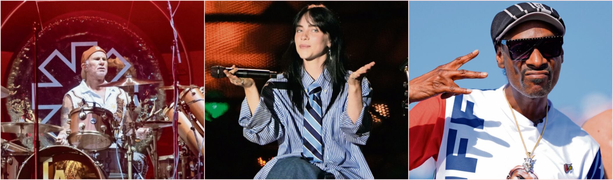 Los Red Hot Chili Peppers, Billie Eilish y Snoop Dogg par ticiparon en un show que fue pregrabado. Fotos: Agencias