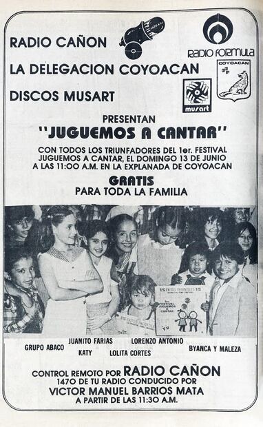 Invitación para conocer a los finalistas de Juguemos a Cantar 1982. Tras la competencia, algunos de los participantes tuvieron giras de conciertos y hasta presentaciones en vivo en la Arena México. Foto: Hemeroteca EL UNIVERSAL.