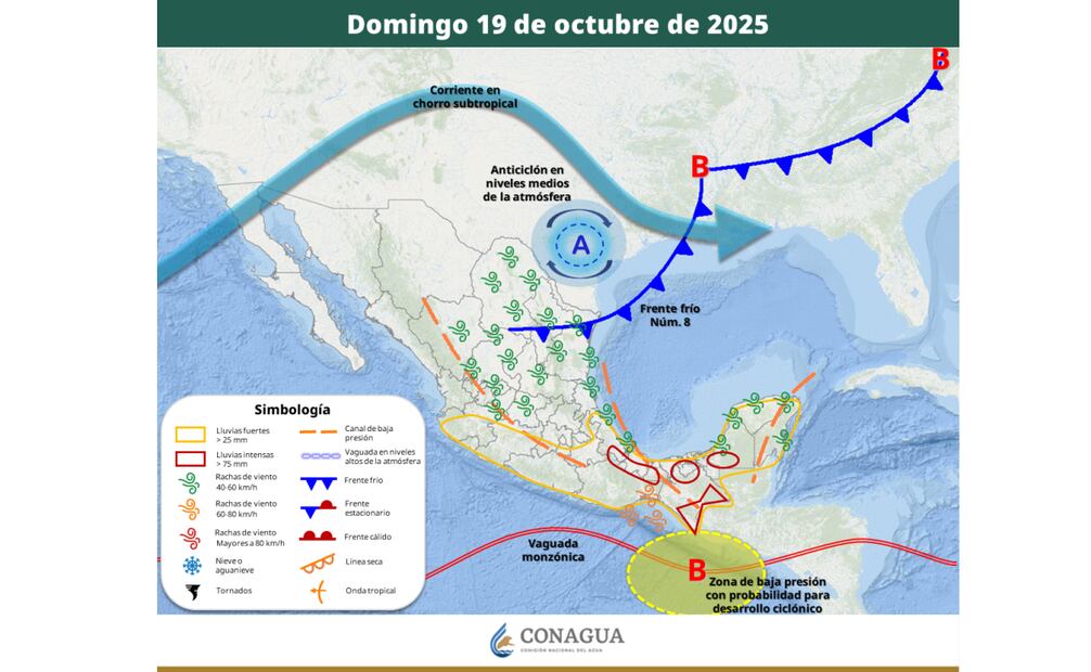 Domingo 19 de octubre: lluvias intensas en el sur y sureste.
Foto: Especial.