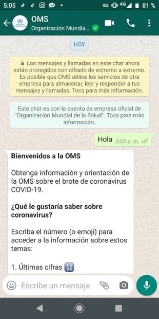 ¿Cómo utilizar el WhatsApp informativo de la OMS?
