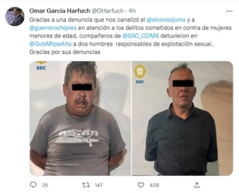 Caen dos por explotación sexual de una menor en Milpa Alta