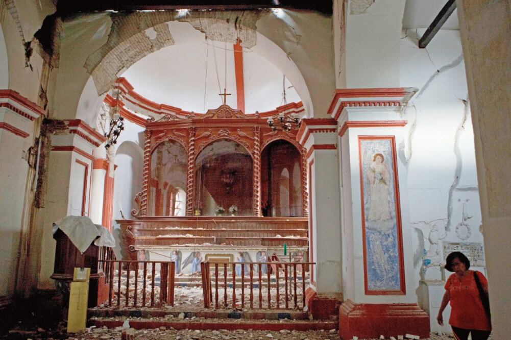 El templo del Señor del Calvario en Chiapa de Corzo sufrió derrumbes. (REBECCA BLACKWELL. AP)
