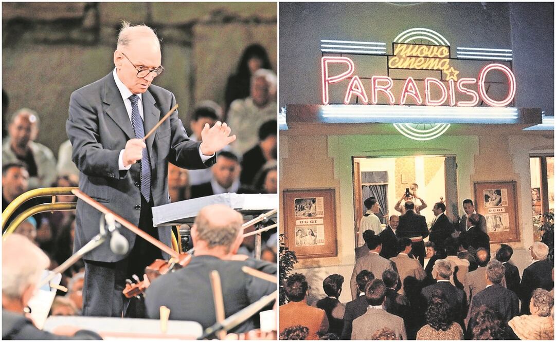 La película musicalizada por Morricone, que retrataba los cines italianos de los 50, se convirtió en un clásico. Fotos: AP y IMDB Y Amber Canterbury / Academy Museum Foundation