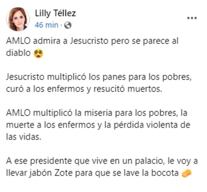 "Admira a Jesucristo pero se parece al diablo": Lilly Téllez reacciona a dichos de AMLO