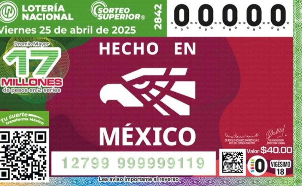 La Secretaría de Economía y la Lotería Nacional emitieron el billete del Sorteo Superior 2842 para difundir el programa Hecho en México. Foto: @LN_electronicos