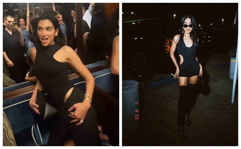 Dua Lipa y Danna Paola lucen un vestido que deja al descubierto la cadera. Imagen: Instagram de Dua Lipa y Danna Paola.