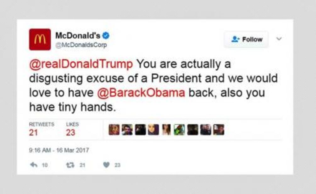 McDonald's investiga tuit que envió a Trump en que los trata de "repugnante"