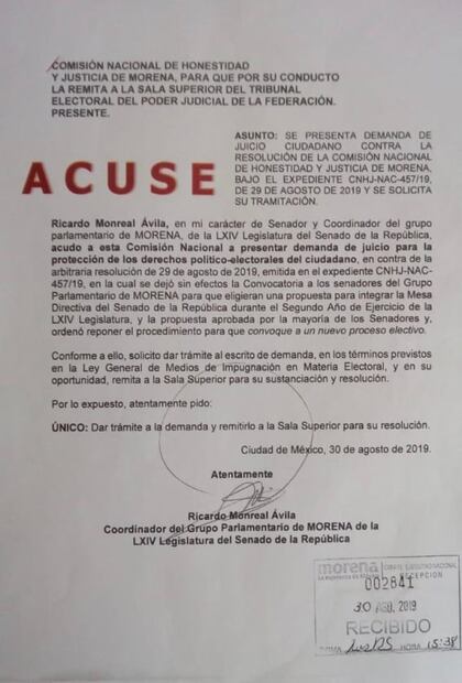 Monreal y Fernández Balboa contrademandan a Comisión de Morena por elección en Senado
