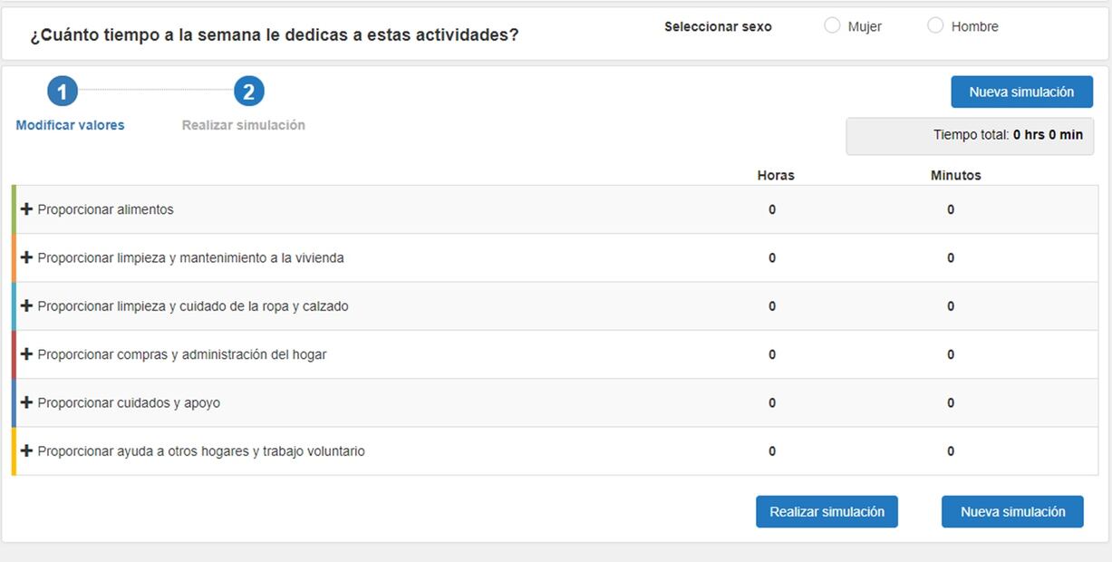 Simulador del INEGI del valor económico del trabajo no remunerado. Foto: Captura de pantalla