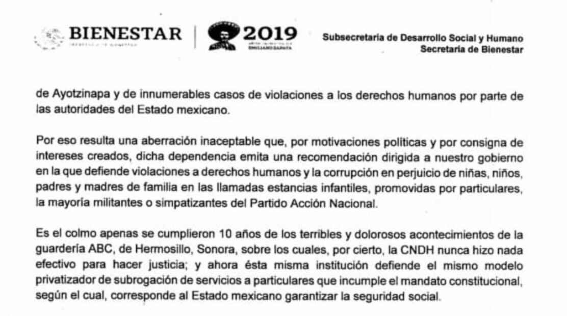 “Aberración inaceptable”, recomendación de CNDH sobre estancias infantiles: Bienestar