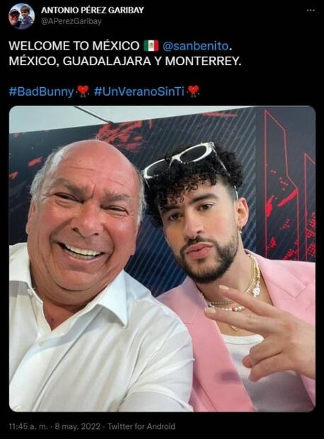 Papá de "Checo" Pérez, diputado federal de Morena, presume foto con Bad Bunny