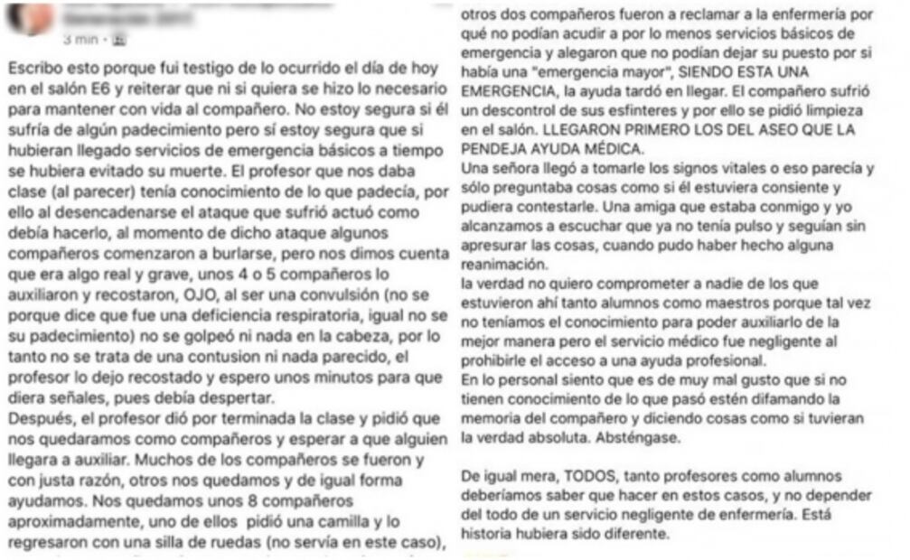 Muere alumno dentro del CCH Azcapotzalco; acusan presunta negligencia