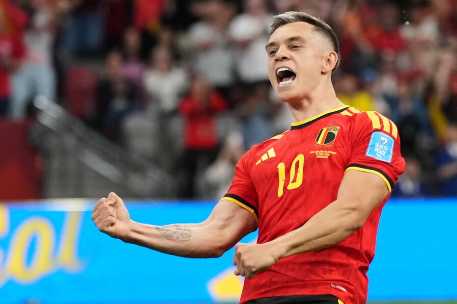 Leandro Trossard en festejo de gol con la selección de Bélgica, durante la tercera fecha de la Fase de Grupos del Mundial de 2026 - Foto: AP
