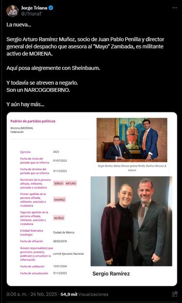 Publicación en X de Jorge Triana. Foto: captura de pantalla