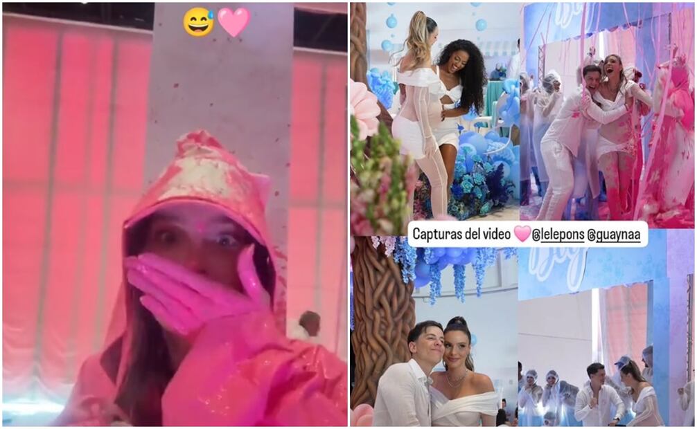 A Belinda, salpicada de pintura, se le escapa una grosería tras "arruinarse" su outfit en la revelación de sexo del bebé de Lele Pons y el puertorriqueño Guaynaa.