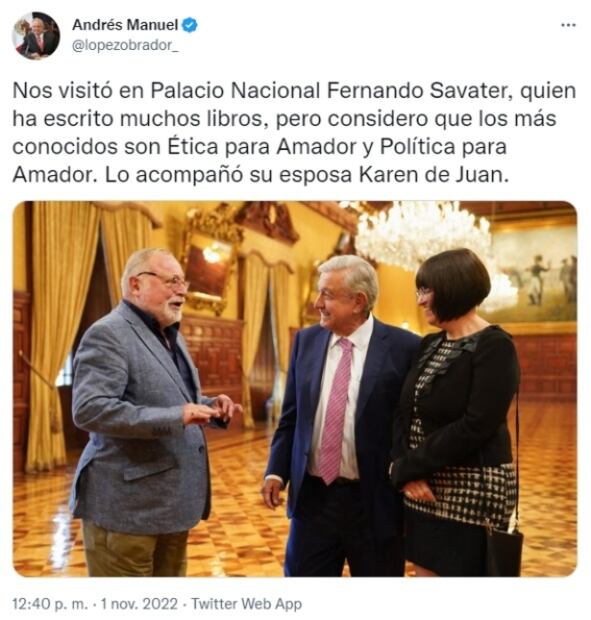 AMLO recibe al escritor Fernando Savater en Palacio Nacional