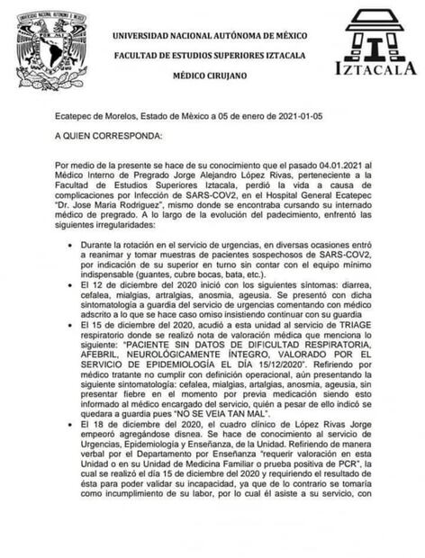 Muere médico de hospital general de Ecatepec por Covid-19; compañeros denuncian irregularidades