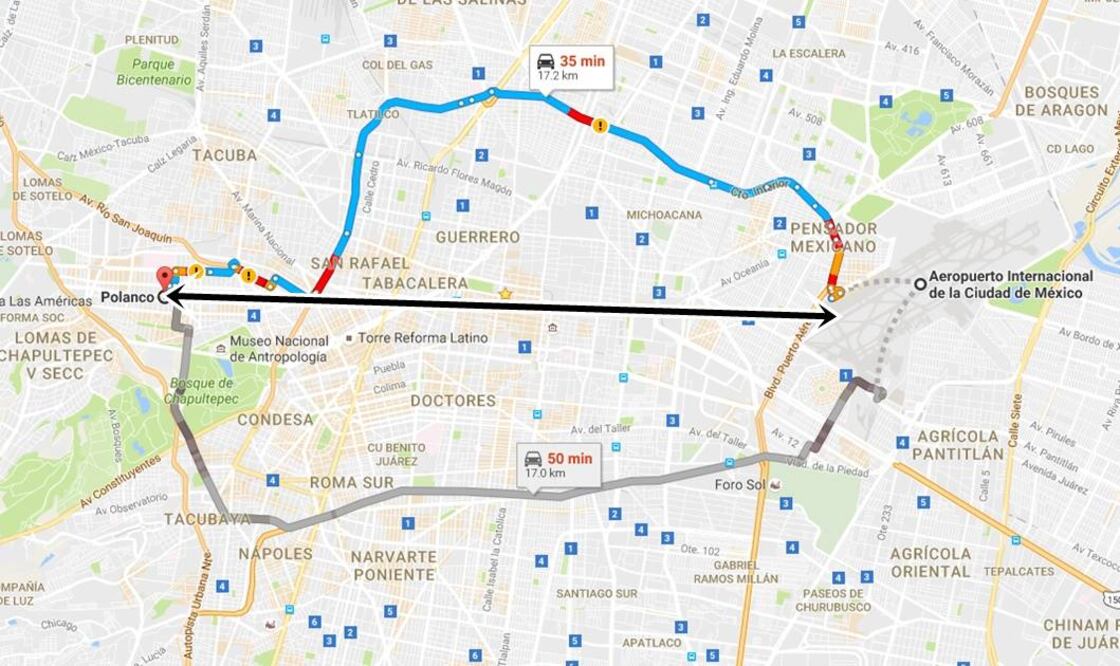 El trayecto sería de 10 minutos, evitando así el tráfico. (Foto: Google Maps)