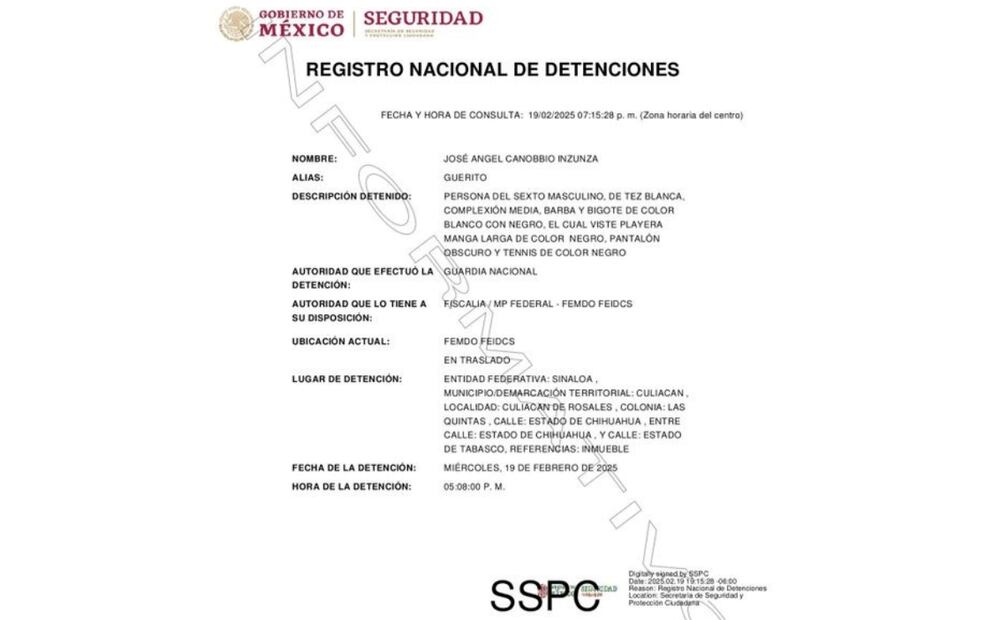 Captura en Sinaloa de José Ángel Canobbio Inzunza alias “El Güerito”, ligado a "Los Chapitos". Foto: Especial