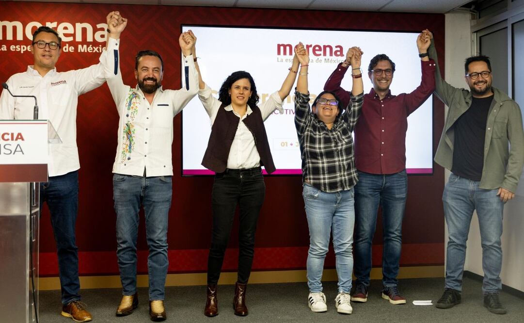 Conferencia de prensa de la presidenta nacional de Morena, Luisa María Alcalde Luján, sobre las elecciones municipales en Veracruz y Durango. Foto Hugo Salvador