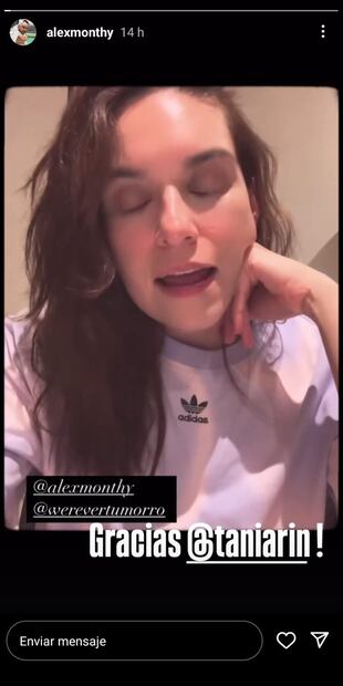 Alex Montiel en una historia respondió al relato de Tania agradeciéndole