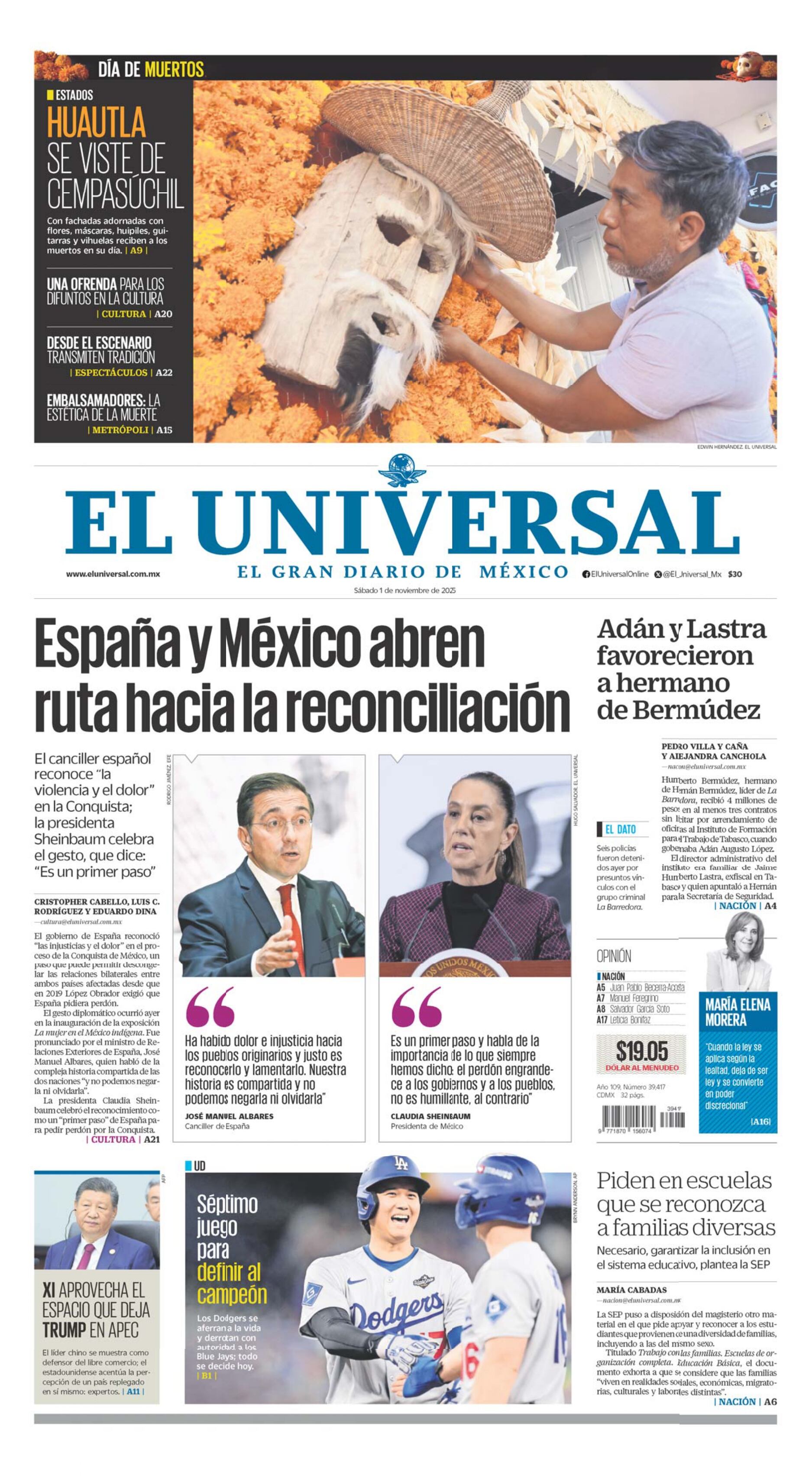 Portada impresa del 1° de noviembre de 2025