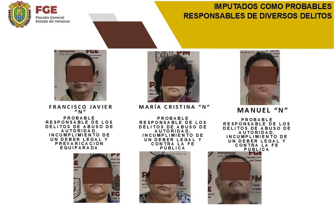 Todos los detenidos están involucrados en una presunta amplia red de corrupción para despojar terrenos en el sur de Veracruz (10/01/2025). Foto: Especial
