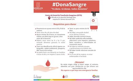 Convoca Morelos a donar sangre para afectados por sismo